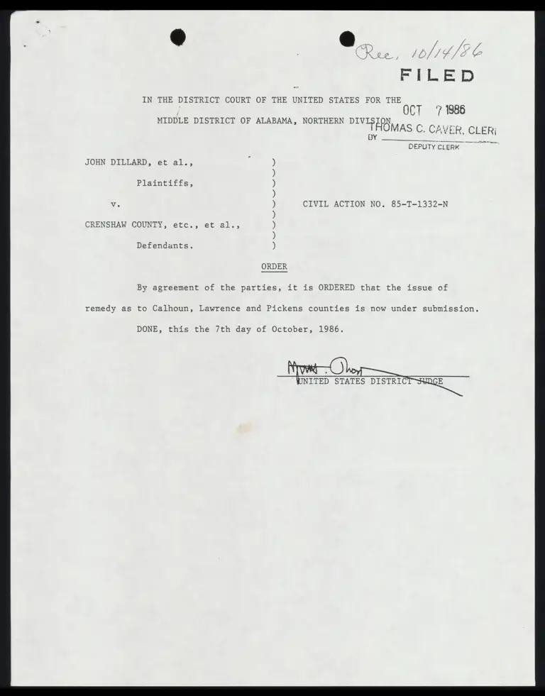 Order; Correspondence from Boyd to Judge Thompson preview