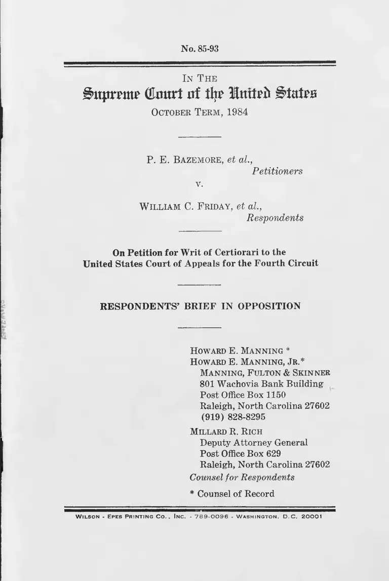 Bazemore v. Friday Respondents' Brief in Opposition preview