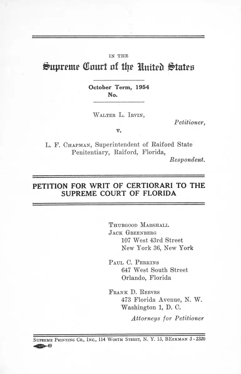 Irvin v. Chapman Petition for Writ of Certiorari to the Supreme Court of Florida preview
