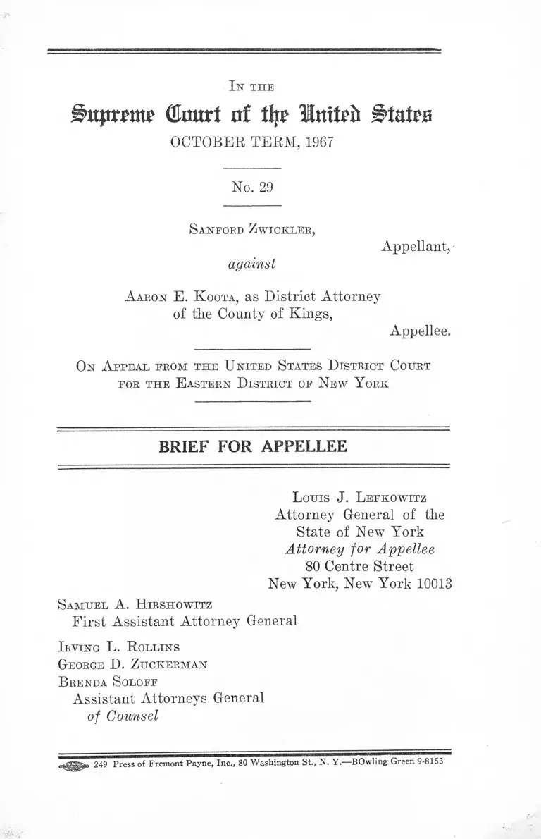 Zwickler v. Koota Brief for Appellee preview