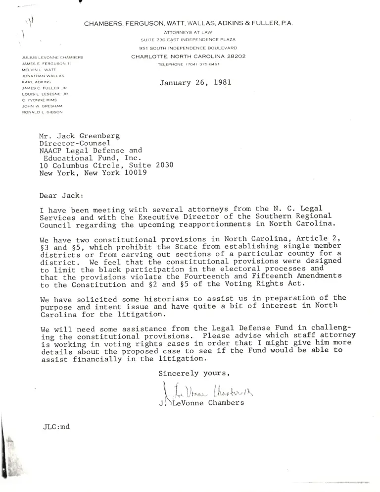 Correspondence from Chambers to Greenberg preview