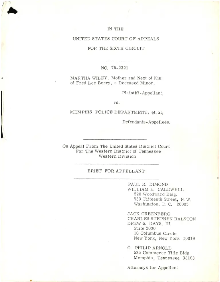 Wiley v. Memphis Police Brief for Appellant preview