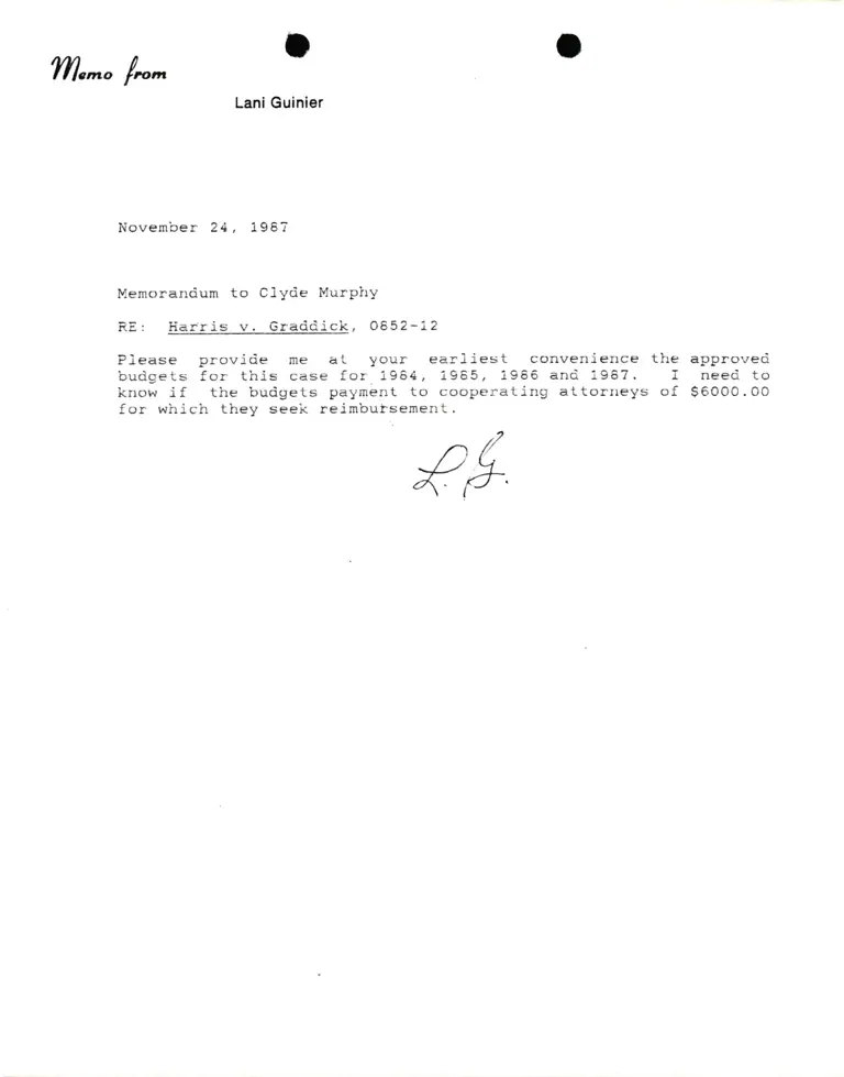 Memorandum from Lani Guinier to Clyde Murphy Re Harris v. Graddick preview