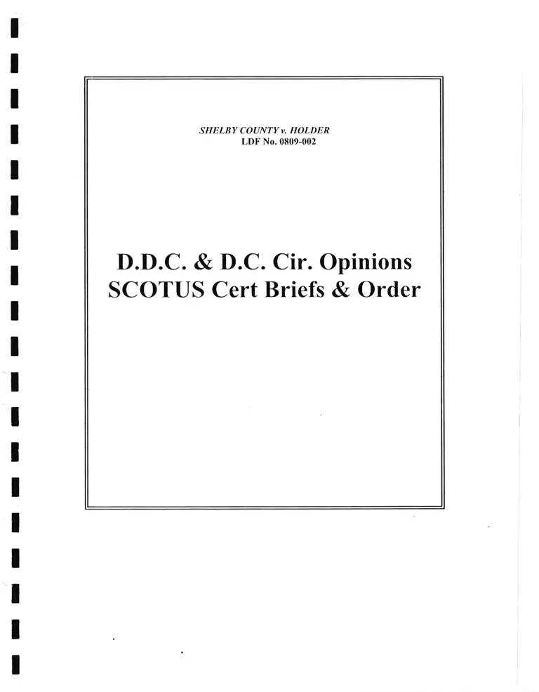Shelby County v. Holder DDC &DC Cir Opinions SCOTUS Cert Briefs and Order preview