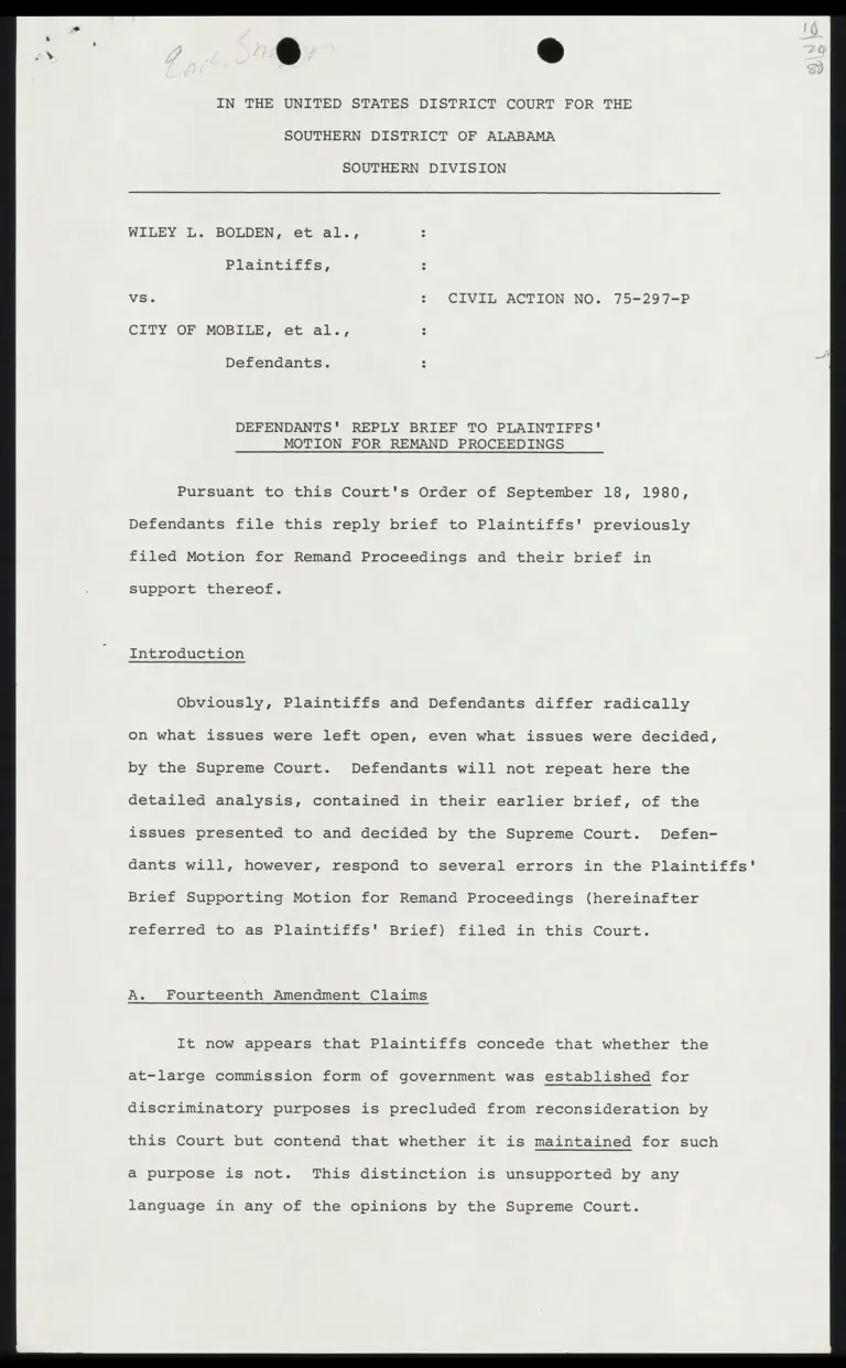 Defendants' Reply Brief to Plaintiffs' Motion for Remand Proceedings preview