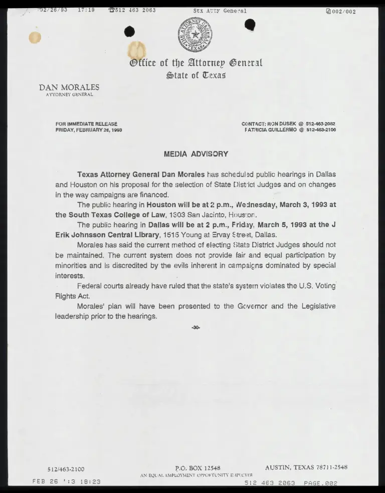 Media Advisory for Dan Morales preview