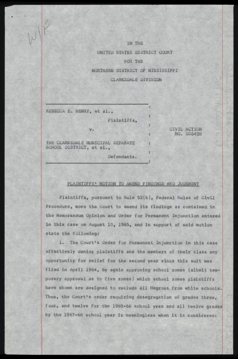 Plaintiffs' Motion to Amend Findings and Judgment preview