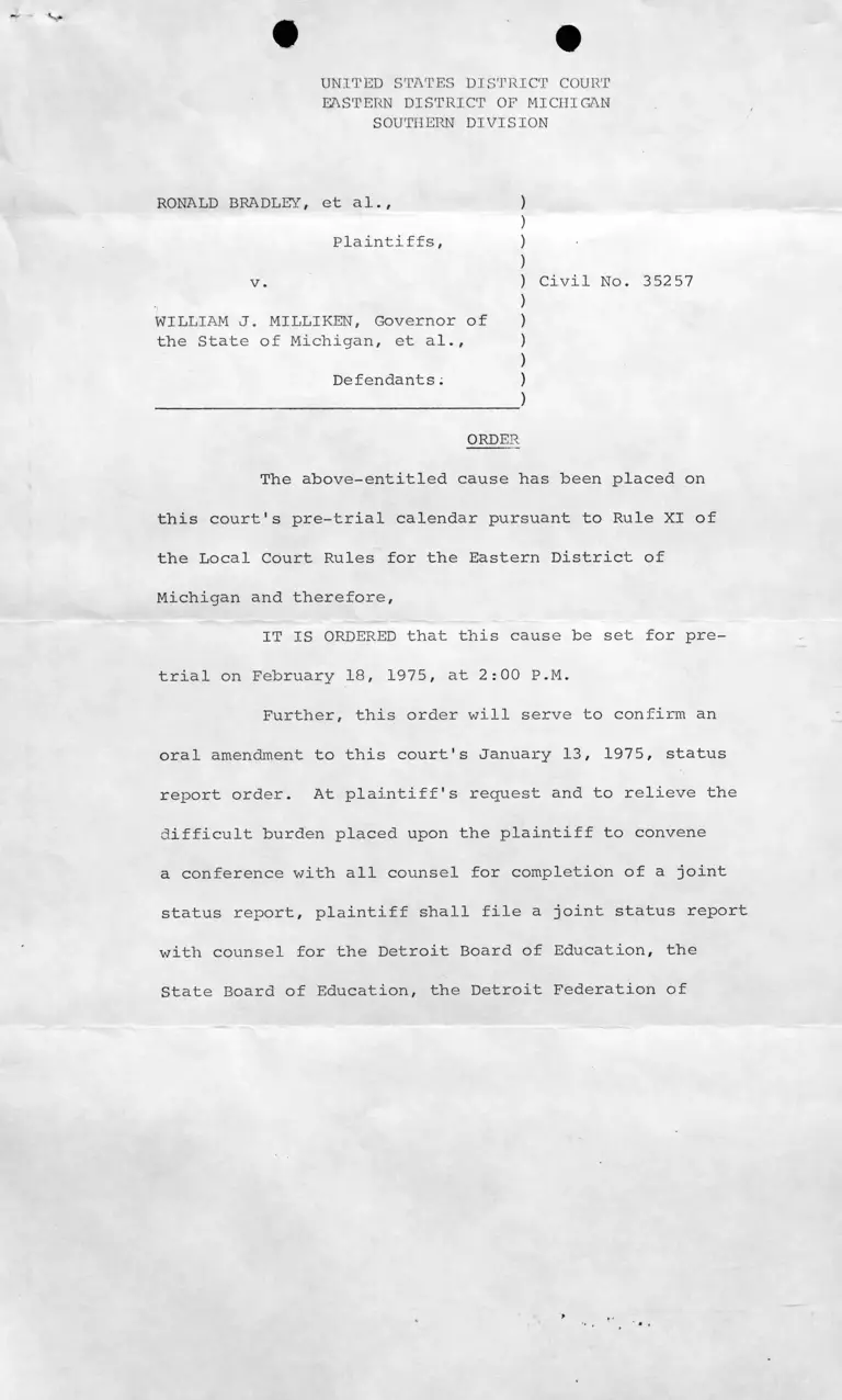 Order for Pre-Trial preview