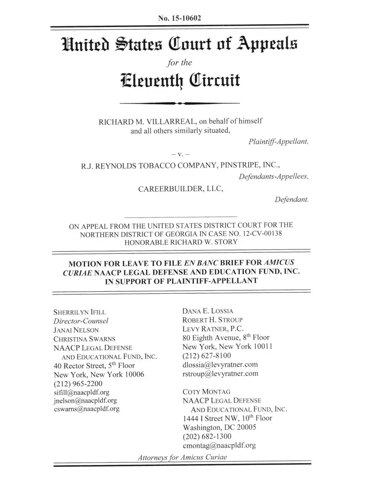 Villarreal v. R.J. Reynolds Tobacco Company, Pinstripe, Inc. Motion for Leave to File En Banc Amicus Curiae Brief preview