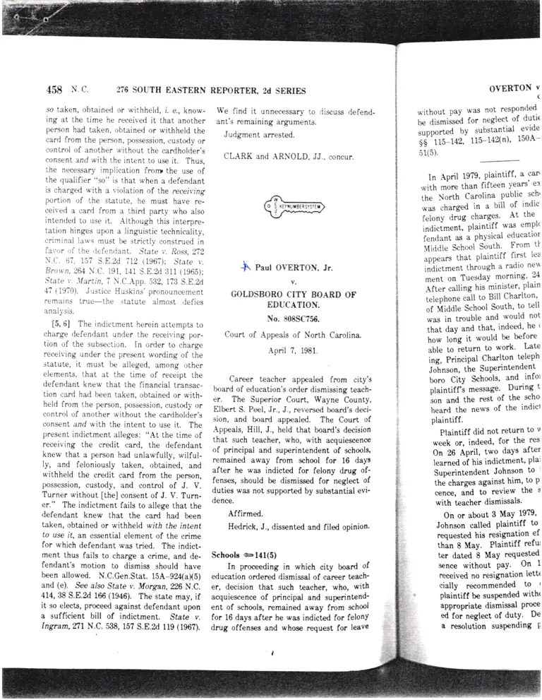 Overton v. Goldsboro City Board of Education Court Opinion preview