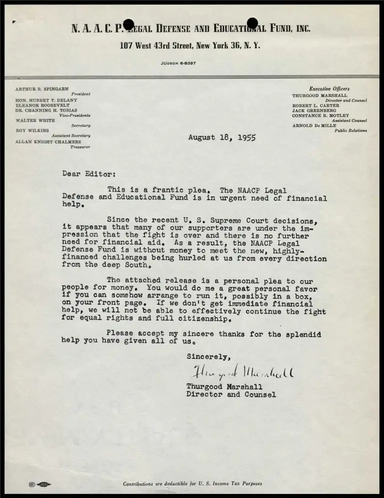 Letter from Thurgood Marshall to Editor preview