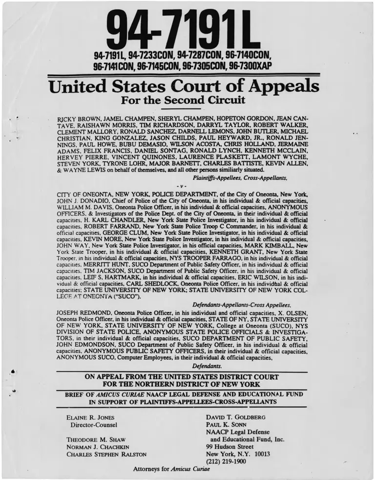 Brown v. City of Oneonta, New York, Police Department Brief of Amicus Curiae of the NAACP Legal Defense and Educational Fund in Support of Plaintiffs-Appellees-Cross-Appellants preview