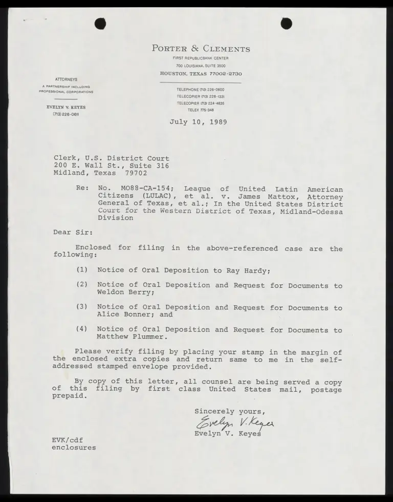 Notices of Oral Deposition and Requests for Documents to Hardy, Berry, Bonner, and Plummer preview