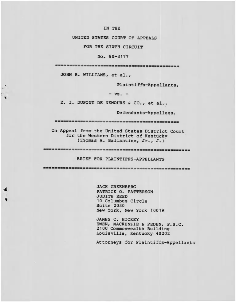 Williams v. E.I. Dupont De Nemours Brief for Plaintiffs-Appellants preview