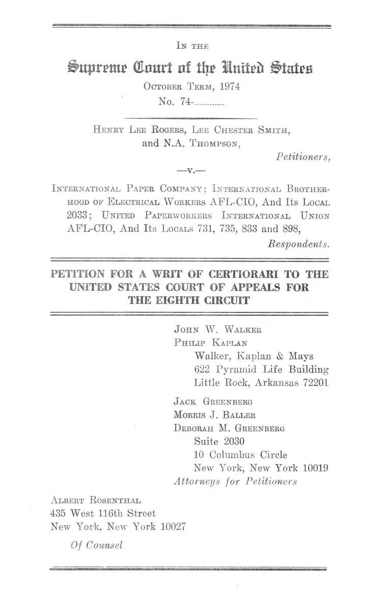 Rogers v International Paper Company Writ of Certiorari preview