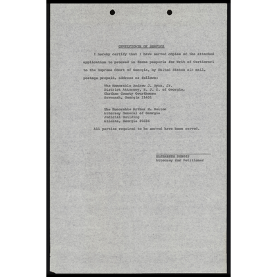 Certificate of Service to Application to Proceed in Forma Pauperis for Writ of Certiorari preview