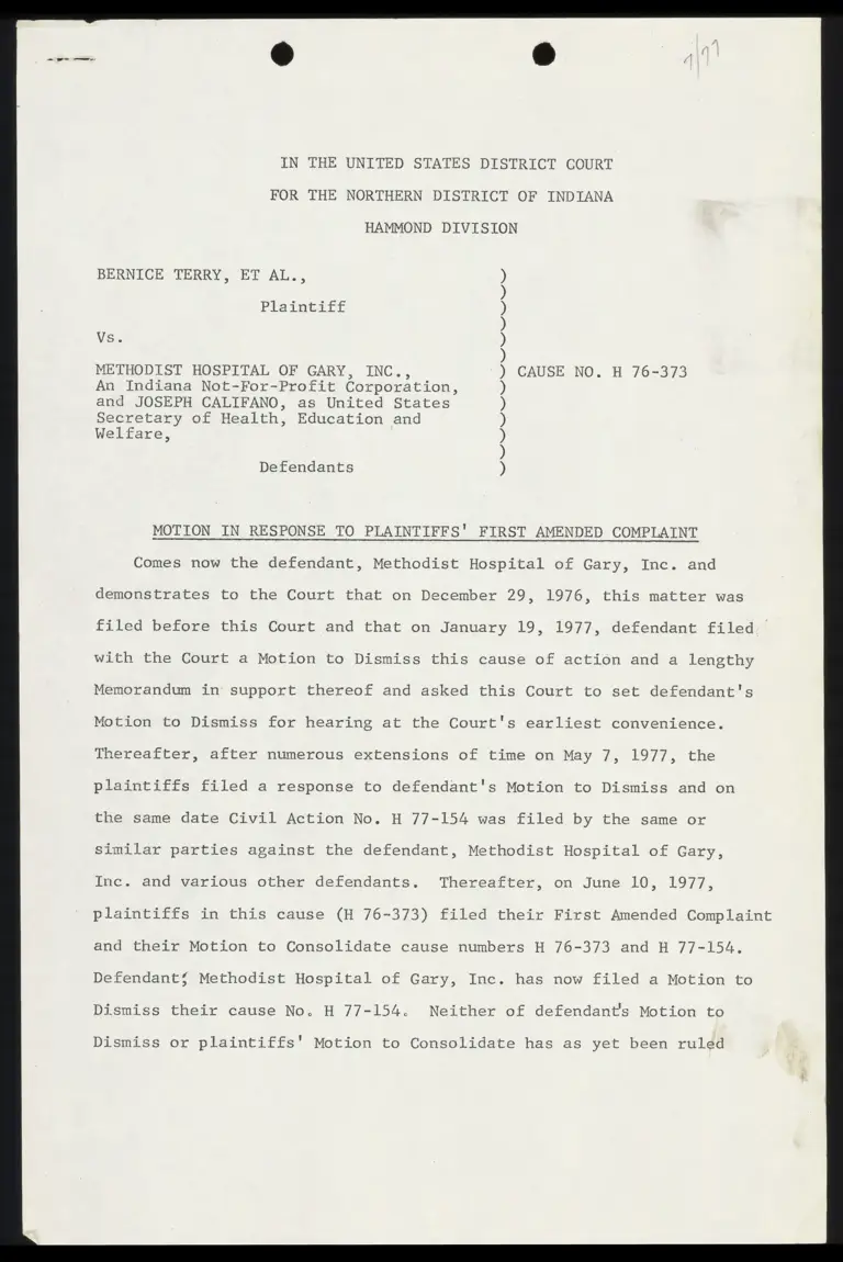 Motion in Response to Plaintiffs' First Amended Complaint preview