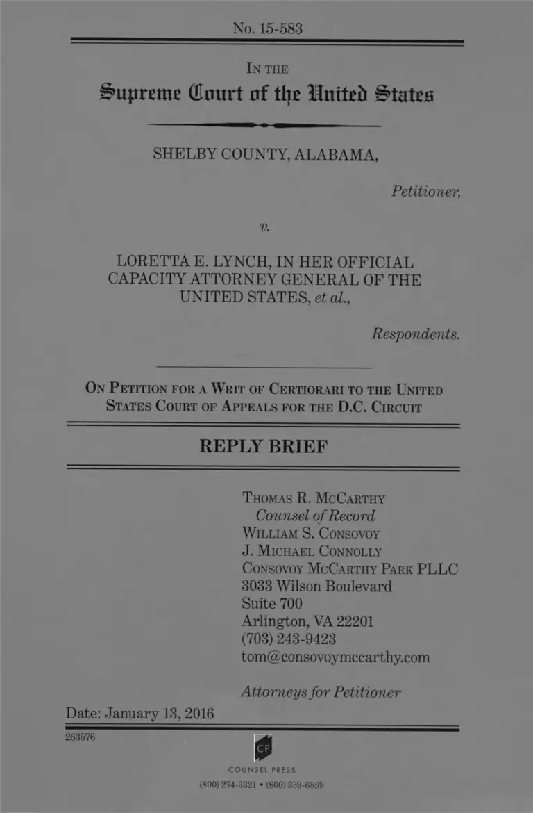 Shelby County v. Lynch Reply Brief preview