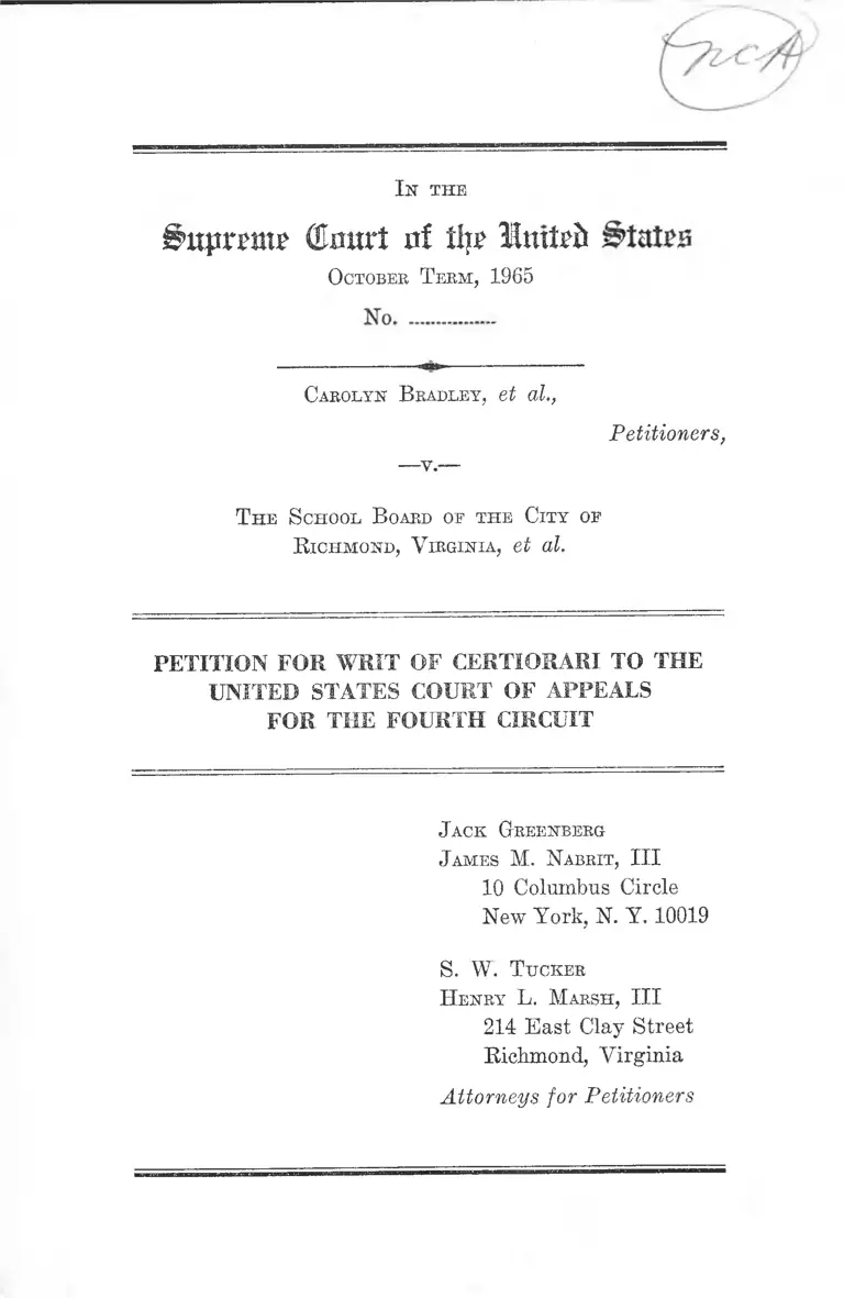 Bradley v. School Board of the City of Richmond Petition for Writ of Certiorari to the United States Court of Appeals for the Fourth Circuit preview