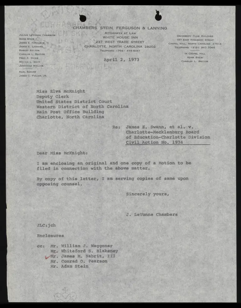 Correspondence from Chambers to Clerk Re: Motion preview