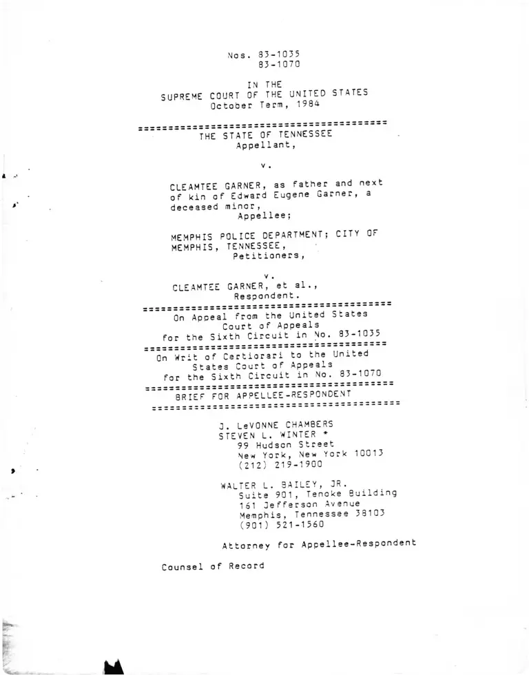 Tennessee v. Garner Brief for Appellee-Respondent preview