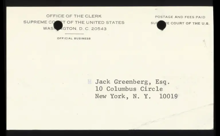 Correspondence from Clerk to Greenberg Re: Receipt of Letter and Payment preview