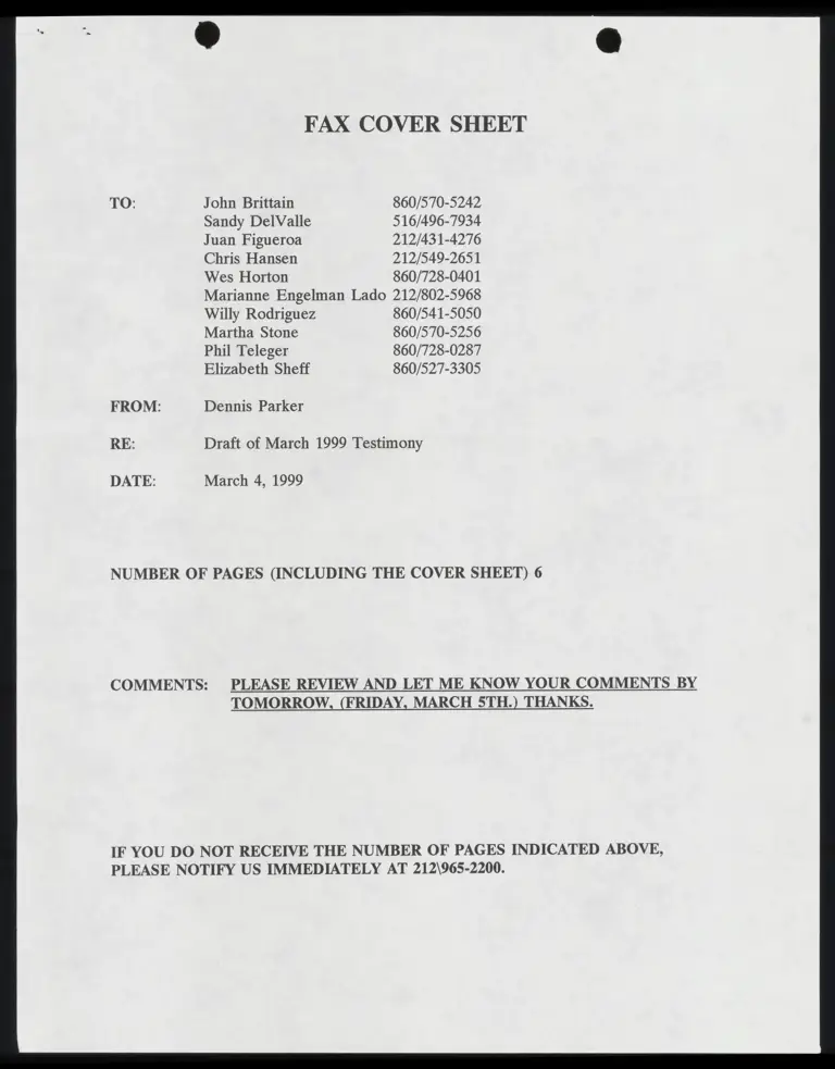 Draft of March 1999 Testimony preview