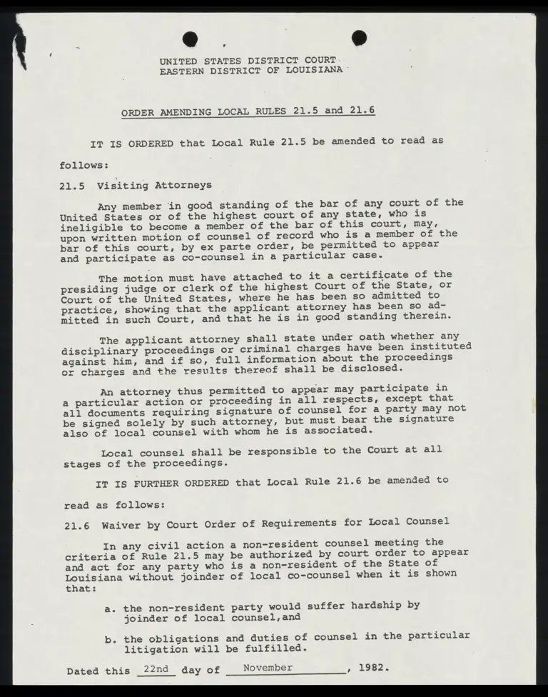 Order Amending Local Rules 21.5 and 21.6 preview