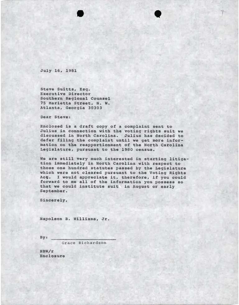 Correspondence from Williams to Suitts preview