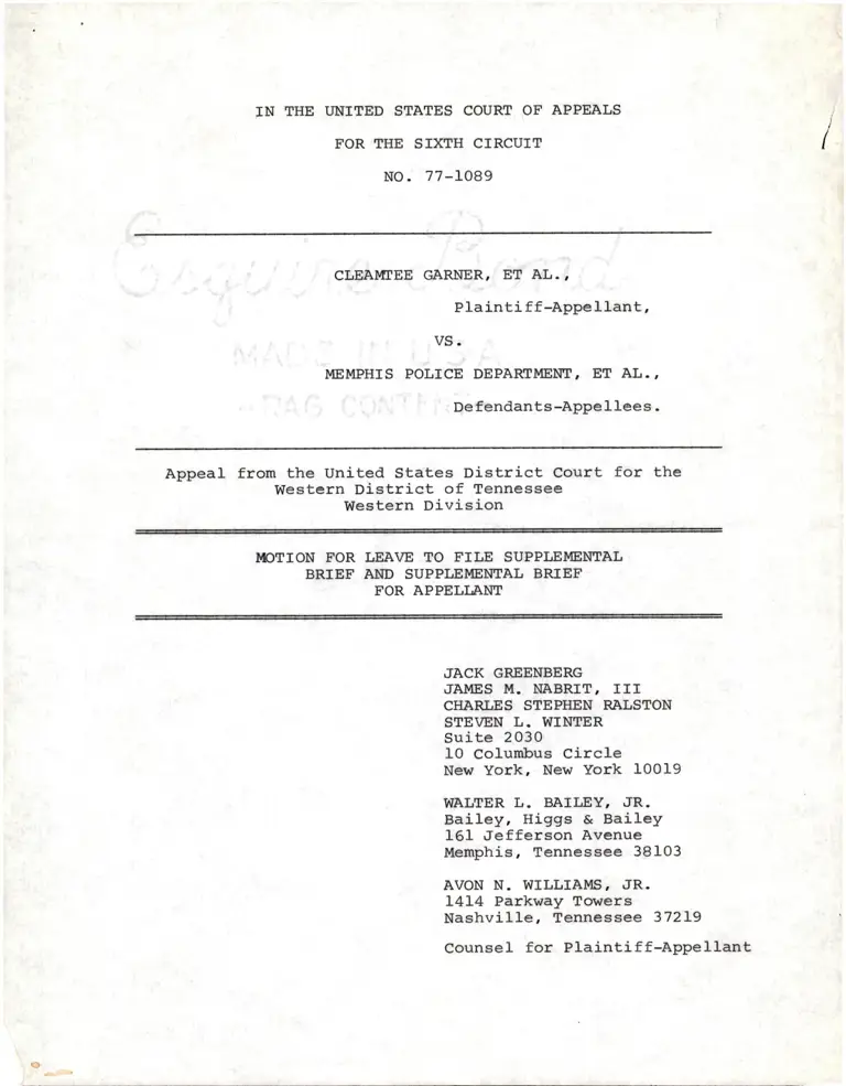 Motion for Leave to File Supplemental Brief and Supplemental Brief for Appellant preview