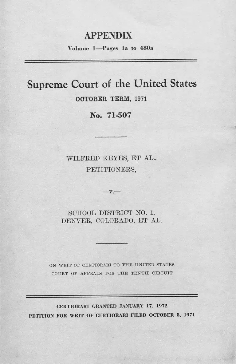Keyes v. School District No. 1 Denver, CO. Appendix Vol. 1 preview