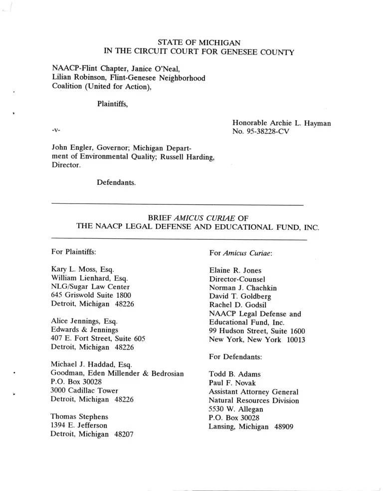 NAACP-Flint Chapter v. Engler Brief Amicus Curiae preview