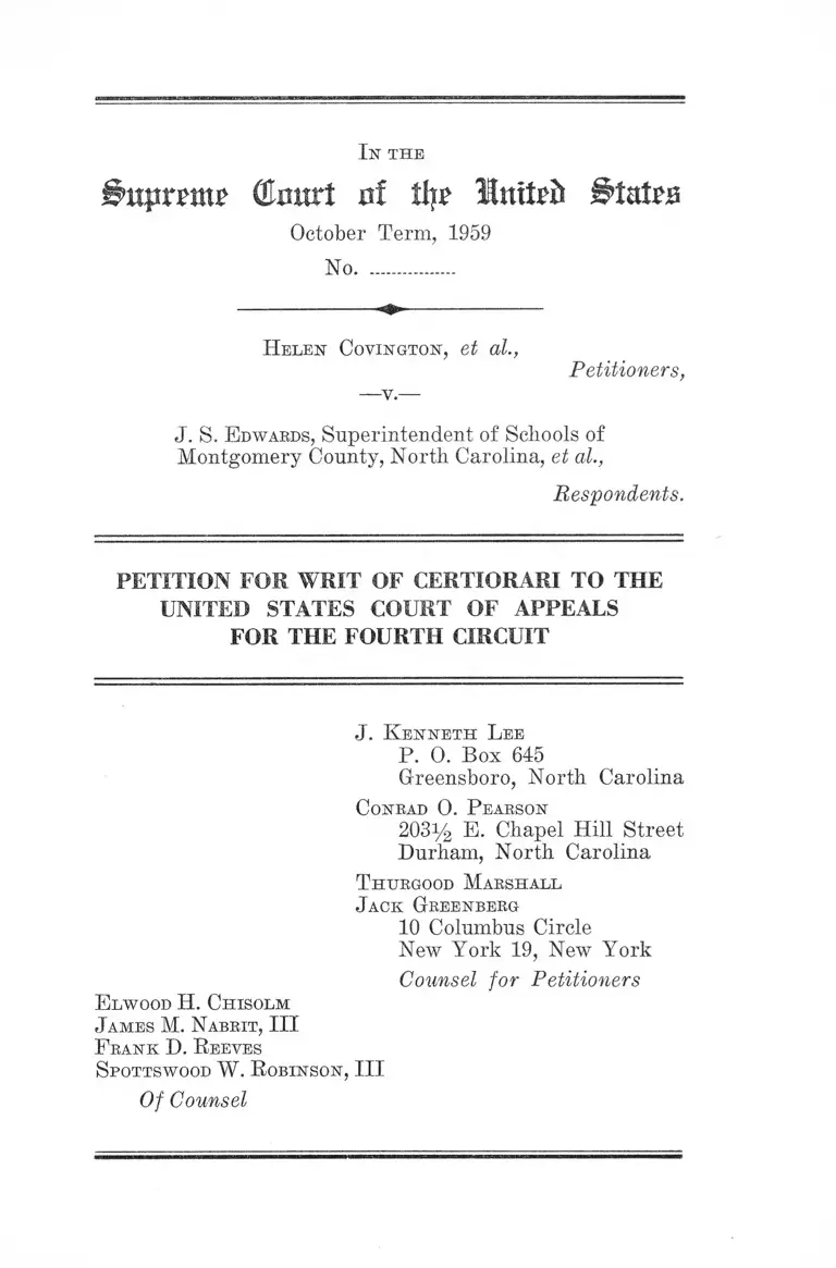 Covington v. Edwards Petition for Writ of Certiorari to the US Court of Appeals for the Fourth Circuit preview