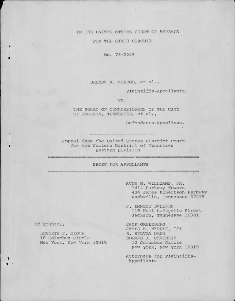 Monroe v. City of Jackson, TN Board of Commissioners Brief for Appellants preview