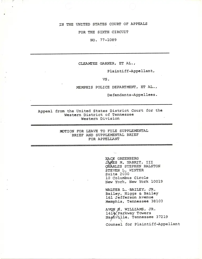 Motion for Leave to File Supplemental Brief and Supplemental Brief for Appellant preview