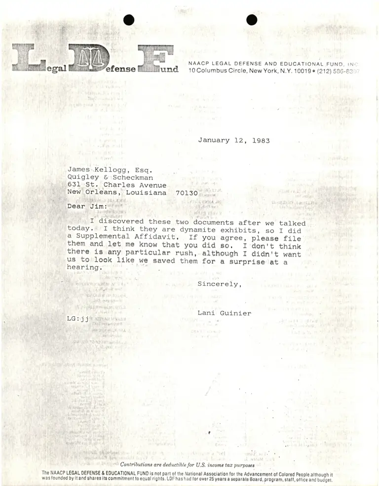 Correspondence from Lani Guinier to James Kellogg preview