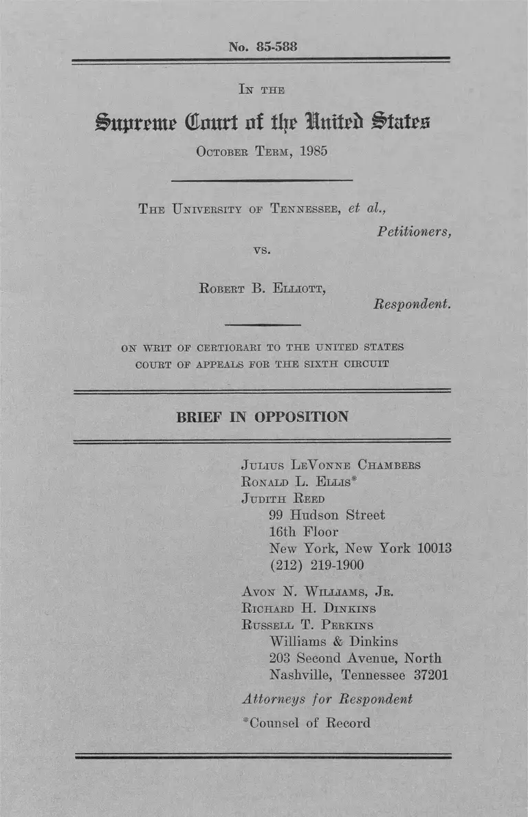 University of Tennessee v. Elliott Brief in Opposition preview