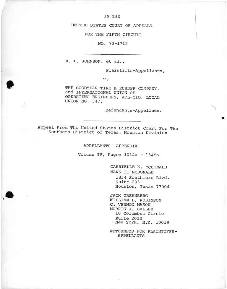 Johnson v. The Goodyear Tire & Rubber Company Appellants' Appendix Vol IV preview