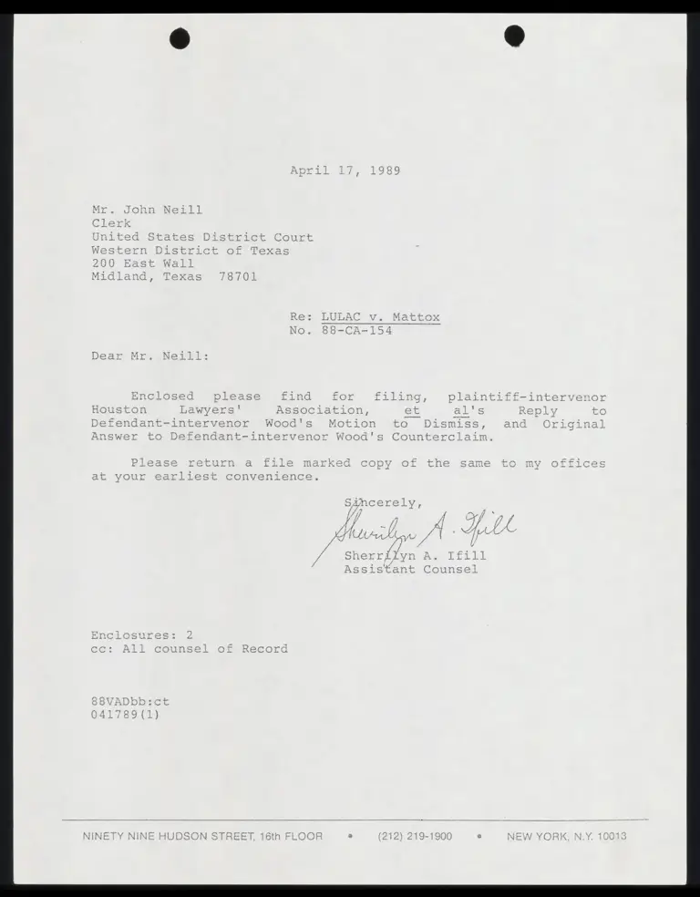 Plaintiff-Intervenor Houston Lawyer's Association Original Answer to Defendant-Intervenor Wood's Counterclaim; HLA Reply to Wood's Motion to Dismiss preview