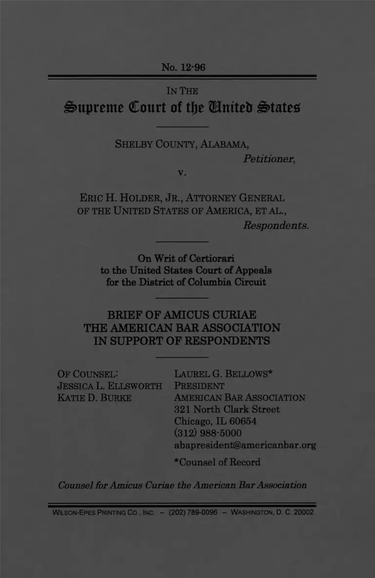 Shelby County v. Holder Brief Amici Curiae preview
