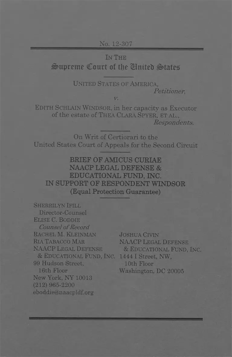 United States v. Windsor Brief Amicus Curiae in Support of Respondent preview