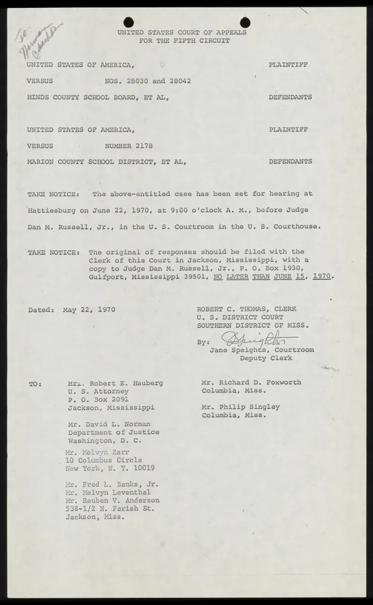 United States v. Marion County Notice to Set Hearing and File Responses preview