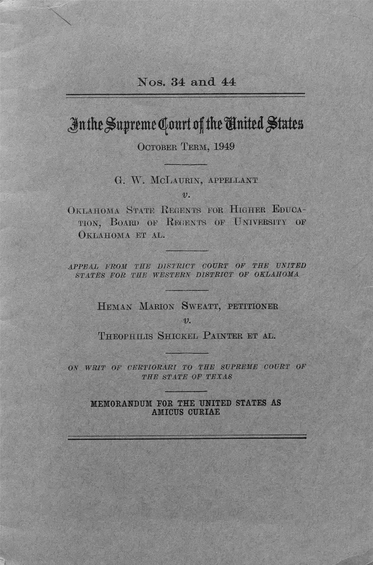 McLaurin v. Oklahoma State Regents for Higher Education Memorandum for the U.S. as Amicus Curiae preview