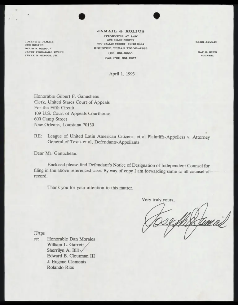 Defendant's Notice of Designation of Independent Counsel preview