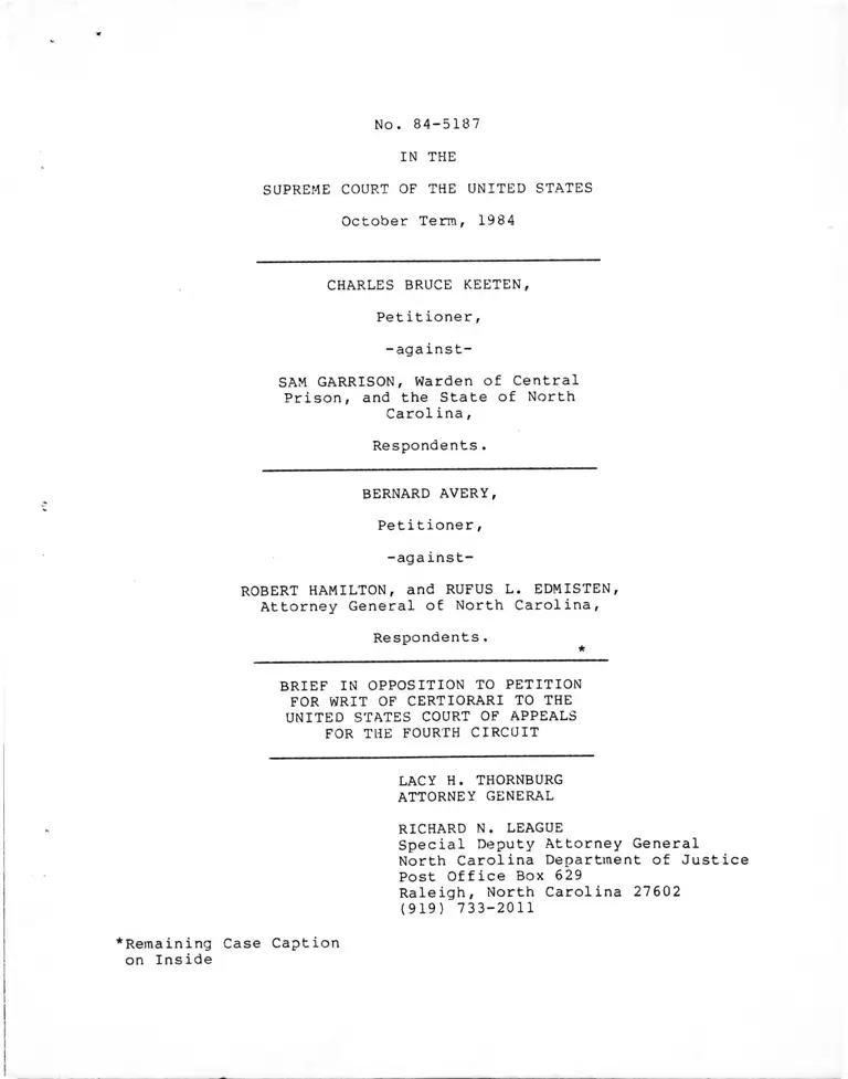 Keeten v. Garrison Brief in Opposition to Petition for Writ of Certiorari preview