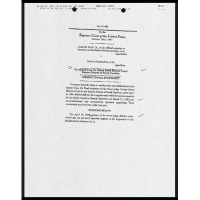 Fax From Stein to Cox RE: Draft Jurisdictional Statement preview