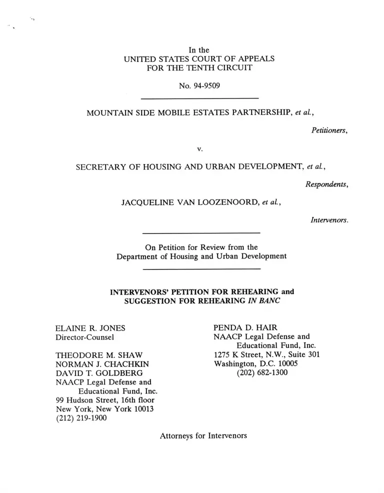 Mountain Side Mobile Estates Partnership v. Secretary of Housing Intervenors' Petition for and Suggestion for Rehearing In Banc preview