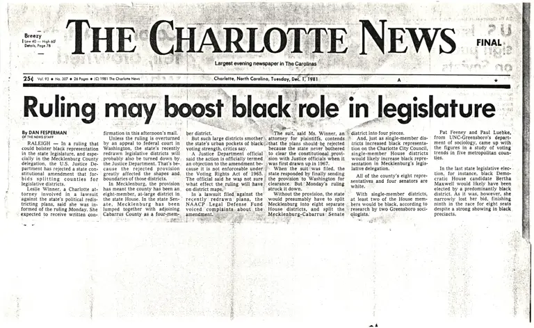 Ruling May Boost Black Role in Legislature News Clipping preview