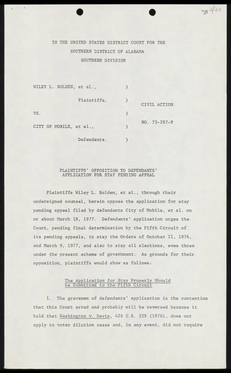 Plaintiffs' Opposition to Defendants' Application for Stay Pending Appeal preview
