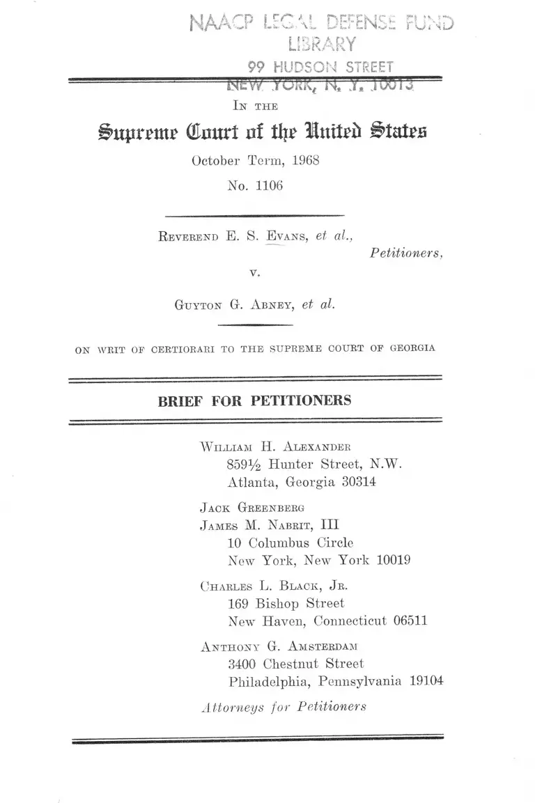 Evans v. Abney Brief for Petitioners preview